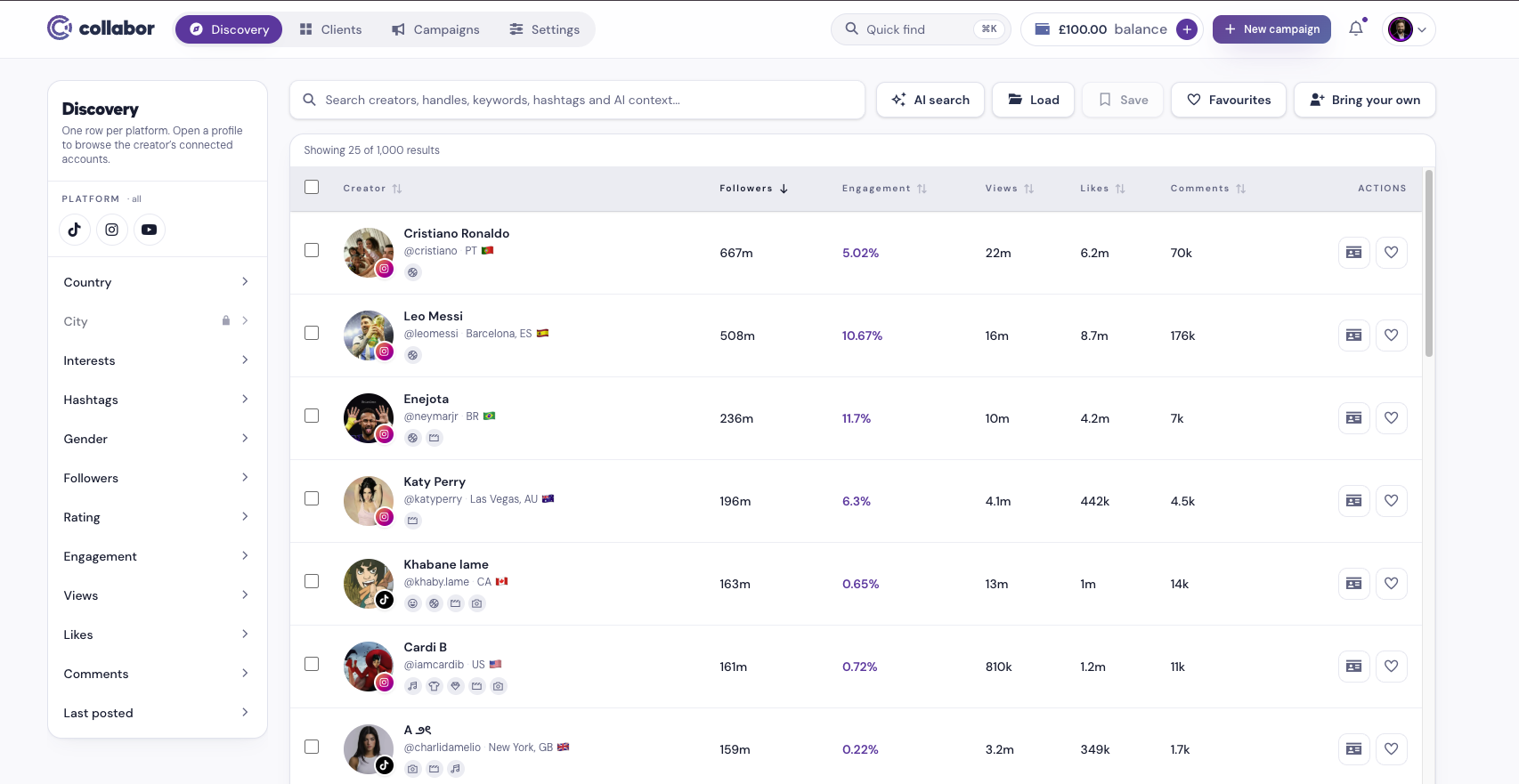 Creator Discovery interface preview