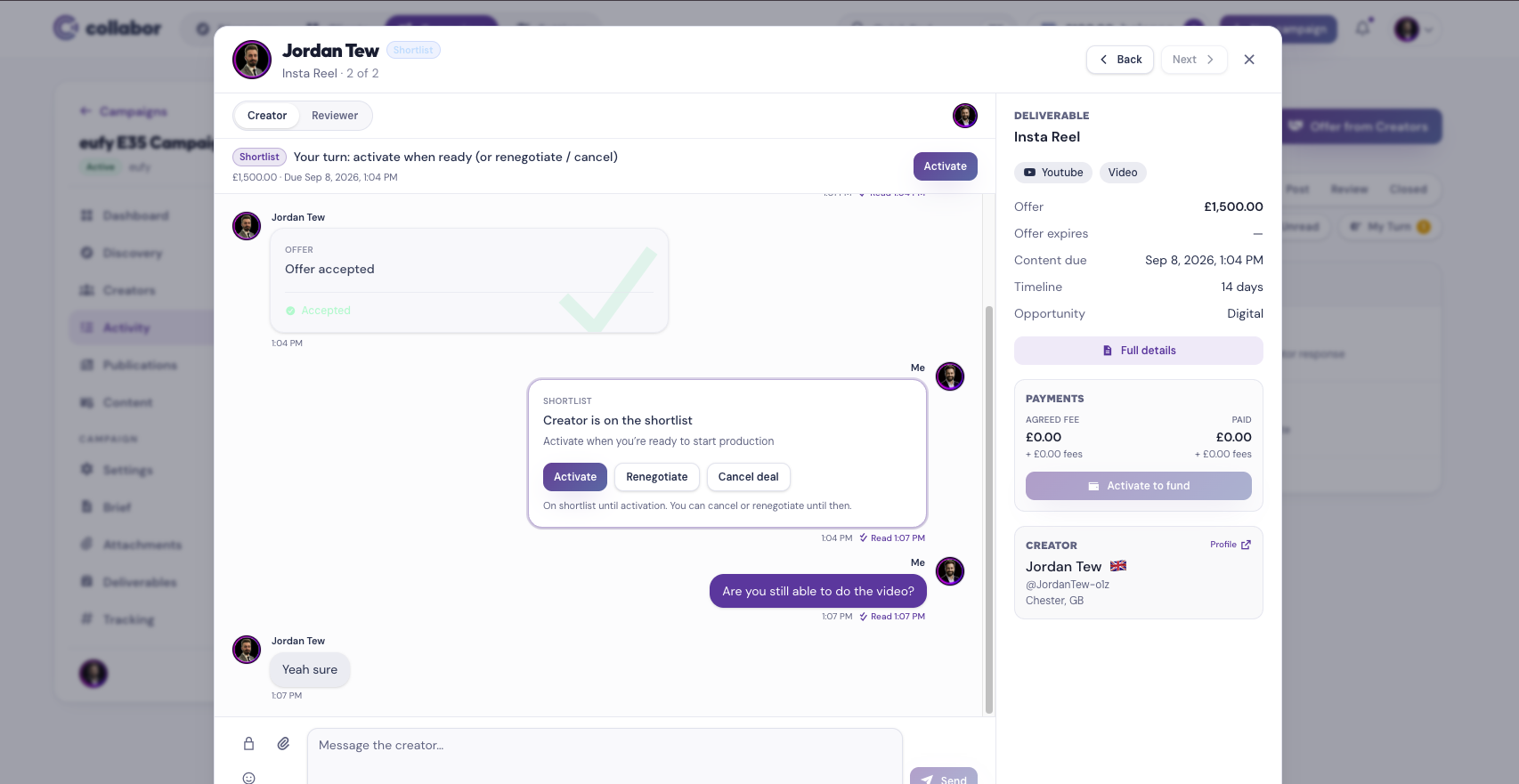 Centralised Chat & Contracts interface preview